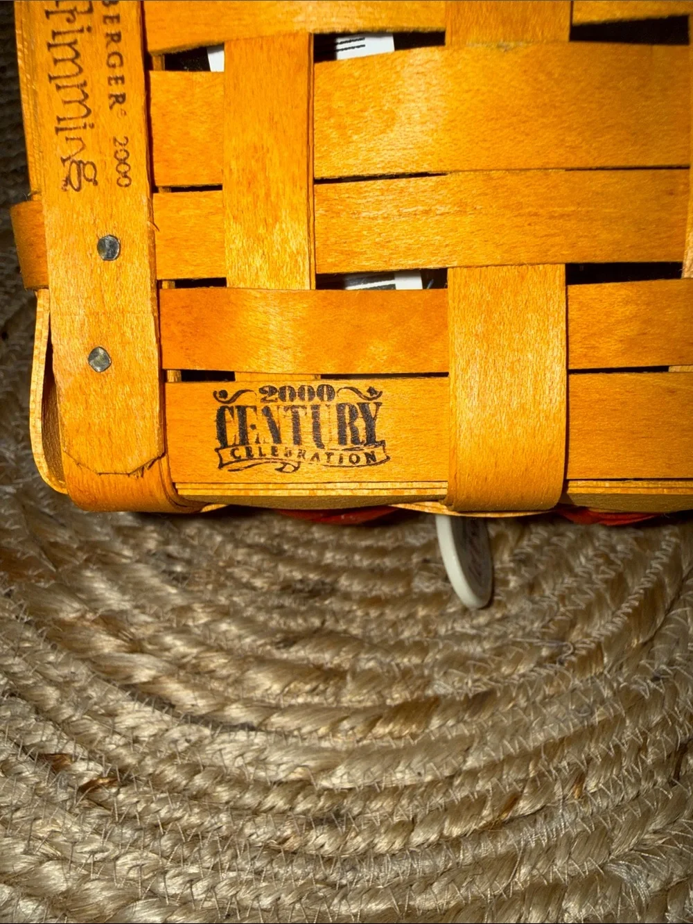 Longaberger 2000 Let It Snow Tree Trimming Basket w Lid Tie-On